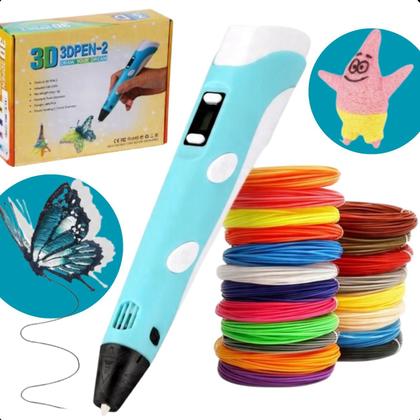 Imagem de Caneta 3d Infantil Impressora Completa Criança Azul Criativa USB Refil