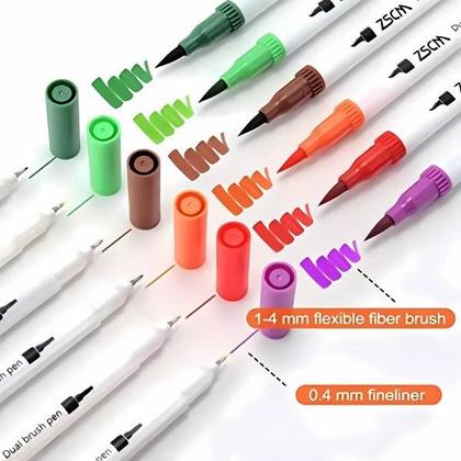 Imagem de Caneta Brush Pen 24 Cores Canetinhas Coloridas Escolar Ponta