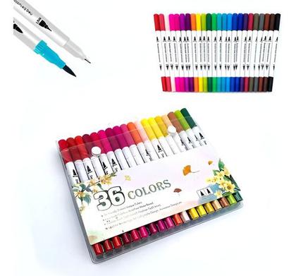 Imagem de Caneta Brush Pen 36 Cores Duas Pontas Pincel Fina Canetinha