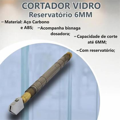 Imagem de Caneta Cortador de Vidro 2mm a 6mm Com Reservatório de Óleo