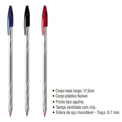Caneta Esferográfica Spiro Pro 0.7mm c/ 3 Cores Pt, Az,Vm - CIS