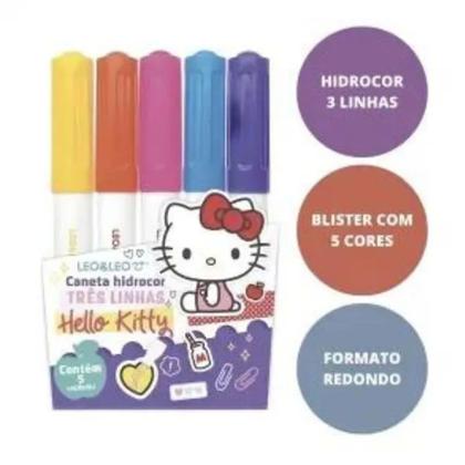 Imagem de Caneta hidrocor 3 linhas hello kitty estojo c/ 5 cores   72716