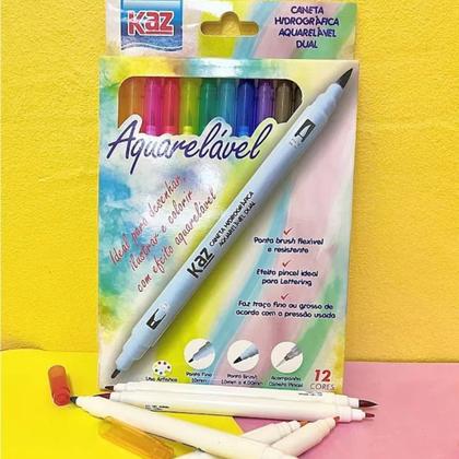 Imagem de Caneta hidrográfica aquarelavel dual 12 cores kz72202 - kaz