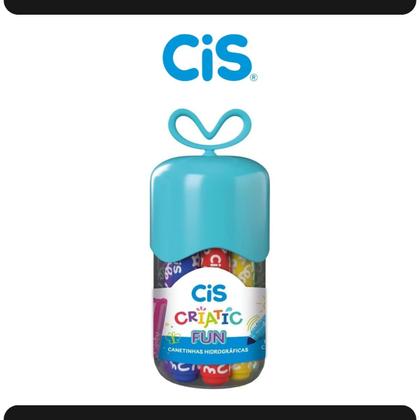 Imagem de Caneta Hidrográfica CiS Criatic Fun 12 Cores Canetinhas Azul Estojo Ponta Cônica Anatômico Suave