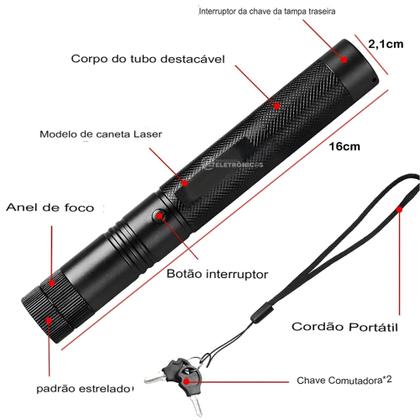 Imagem de Caneta Laser 7500mw Verde Potência de Longo Alcance com Bateria Recarregável LT403