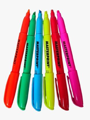 Imagem de Caneta Marca Texto Ponta Chanfrada MP612 MP Amarela, Verde, Azul, vermelho, rosa e laranja Kit 6 Cores