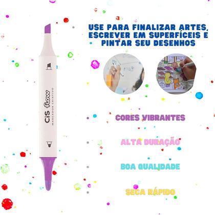 Imagem de Caneta Marcador Artístico Estojo c/ 12 ou 24 Cores Dual 2 Pontas  Pintura  Colorir  Cerâmica  Cores Vivas