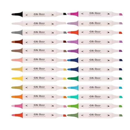 Imagem de Caneta Marcador Artístico Estojo c/ 24 Cores Dual Pen 2 Pontas  Pintura  Colorir  Cerâmica  Cores Vivas