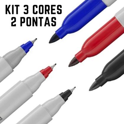 Imagem de Caneta Marcador Permanente Sharpie Twin Ponta Dupla Kit C/3