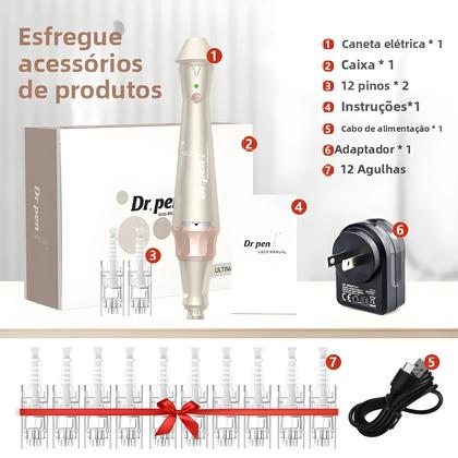 Imagem de Caneta Micro Skin Sem Fio Com 12 Cartuchos De Reposição Para Sistema De Microagulhamento, Cuidados