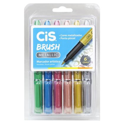 Imagem de Caneta Pincel Brush Pen Cis Estojo Com 6 Cores Metálicas