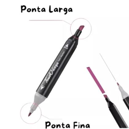 Imagem de Caneta Ponta Dupla Marcador Permanente 60 Cores Kit Conjunto
