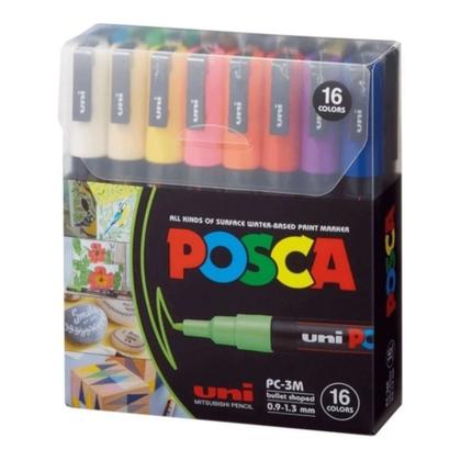 Caneta Posca Kit PC 3M Estojo com 16 Canetas - Uni-Ball Imagem de Caneta Posca Kit PC 3M Estojo com 16 Canetas