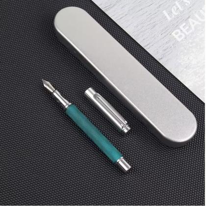 Imagem de Caneta tinteiro executiva pena verde caixa metal 0,5mm luxo