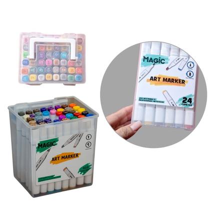 Caneta touch ponta dupla 24 cores com estojo maleta magic kids