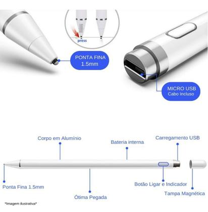 Imagem de Caneta Touch Recarregável Pencil + Estojo Protetor Porta Caneta Para Tablet Amazon Fire HD 10 2021