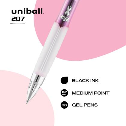 Imagem de Canetas de gel Uni-ball 207 retráteis de ponto médio pretas, pacote com 12