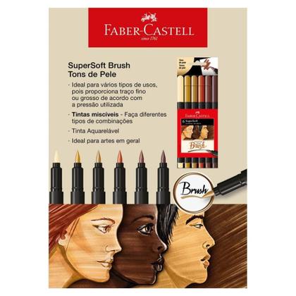 Imagem de Canetas Faber Castell Brush Pen Pincel Tons de Pele 6 Cores