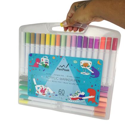 Imagem de Canetinha Caneta Marcador 60 Cores Tinta Acrilica Permanente A Prova dAgua Estojo Pintura Desenho Escultura Artesanato