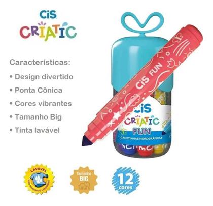 Imagem de Canetinha Hidrográfica Cis Criatic Mini Big Fun C 12 Cores Pote:Azul