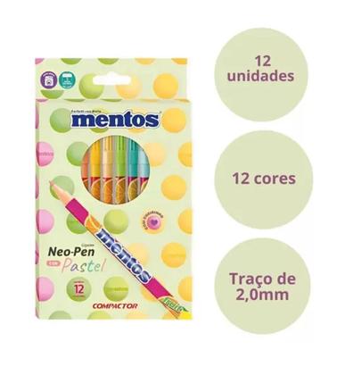 Imagem de Canetinha Mentos Neo-Pen Gigante com 12 cores Tons Pastel Compactor