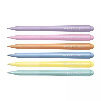 Canetinha vai e vem tons pastel Faber Castell com 6 cores, ponta afunda e volta - Faber-Castell Imagem de Canetinha vai e vem tons pastel Faber Castell com 6 cores, ponta afunda e volta