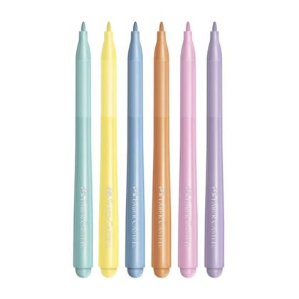 Canetinha vai e vem tons pastel Faber Castell com 6 cores, ponta afunda e volta - Faber-Castell Imagem de Canetinha vai e vem tons pastel Faber Castell com 6 cores, ponta afunda e volta