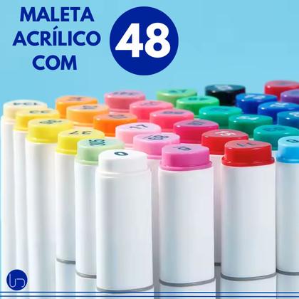 Imagem de Canetinhas Marcador Permanente Ponta Dupla 48 Cores Maleta Acrilica