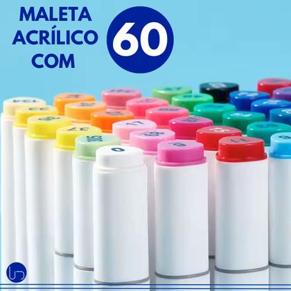 Imagem de Canetinhas Marcador Permanente Ponta Dupla 60 Cores Maleta Acrílica