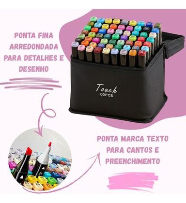 Imagem de Canetinhas Marcador Touch 60 Cores Ponta Dupla Kit Desenho Profissional
