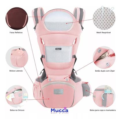 Imagem de Canguru Elegance 7 Posições Para Passeio c/Bebê Mucca Ergonômico Rosa Bebê