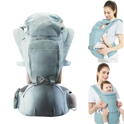 Imagem de Canguru para Bebe Ergonômico até 20Kg 12 Posições 3 Em 1 Azul Transporte Seguro Viagem Passeio