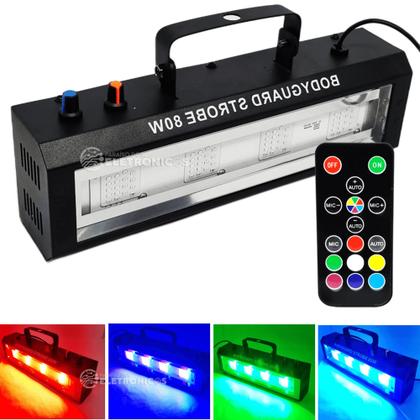 Imagem de Canhão Super Strobo Colorido RGB Controle Remoto 4 LEDs Branco de 80W de Potencia - 1948815