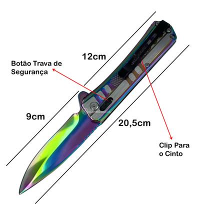 Imagem de Canivete Inox 9cm com Clip, Trava de Pressão e Capinha de Proteção SLKD329