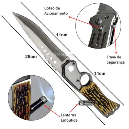 Imagem de Canivete Lenhador Automático Saque Rápido Lanterna Trilha Para Amigo Secreto SLKD12 SLKD14 SLKD15