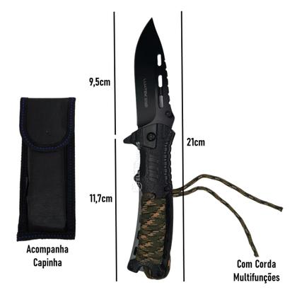 Imagem de Canivete Tático 21cm C/ Perdeneira Semiautomático Paracord Presente Pai Namorado SLKD121