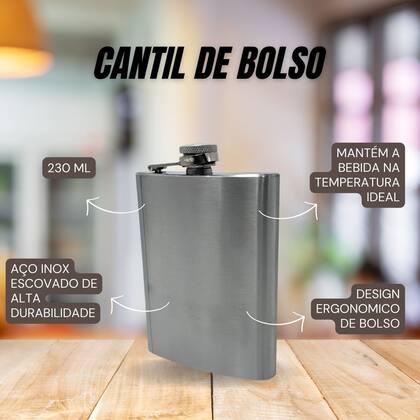 Imagem de Cantil Inox 230ml De Bolso Whiskeira Bar Bebida Frasco