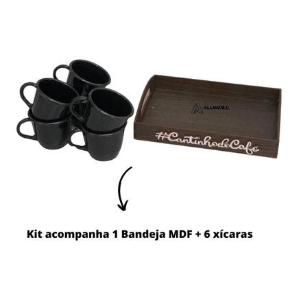 Imagem de Cantinho do Café Bandeja com 6 Xicaras em Acrilico Preto Chá Kit Conjunto Jogo