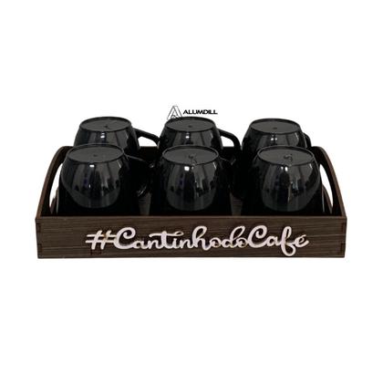 Imagem de Cantinho do Café Bandeja com 6 Xicaras em Acrilico Preto Chá Kit Conjunto Jogo