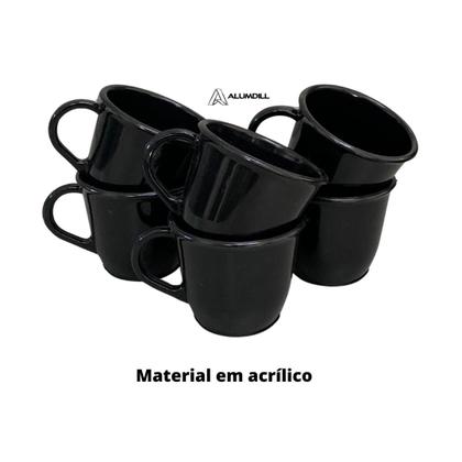Imagem de Cantinho do Café Bandeja com 6 Xicaras em Acrilico Preto Chá Kit Conjunto Jogo