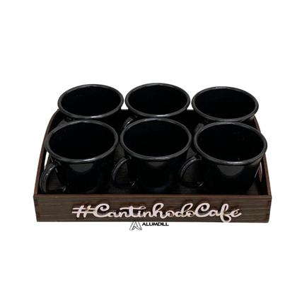 Imagem de Cantinho do Café Bandeja com 6 Xicaras em Acrilico Preto Chá Kit Conjunto Jogo