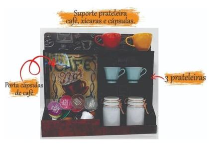 Imagem de Cantinho Do Café C/ Porta Capsulas E Xicaras C/ Visor Mdf