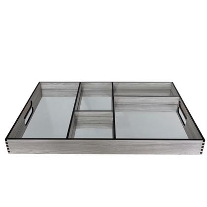 Imagem de Cantinho do café com bandeja em madeira com divisórias com espelho sobreposto 4 organizadores