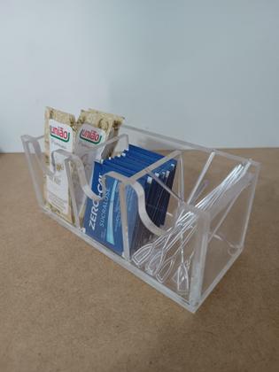 Imagem de Cantinho do café com bandeja em madeira com divisórias com espelho sobreposto 4 organizadores