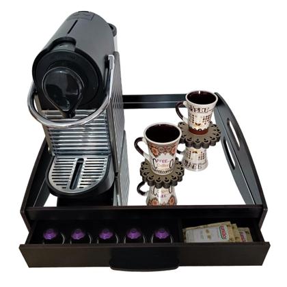 Imagem de Cantinho do café com gaveta porta capsulas + espelho sobreposto cor nero rust