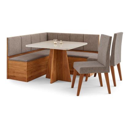 Imagem de Canto Alemão com Baú Syrah com tampo de Vidro com 2 Cadeiras Milão Viero