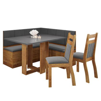 Imagem de Canto Alemão Nigro com 2 Cadeiras Mel/Cinza Brilho/Veludo Grafite - Viero Móveis