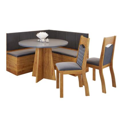 Imagem de Canto Bau com Mesa Redonda Uriah Com 2 Cadeiras Pietra Mel Cinza Brilho Grafite Casa Giulia