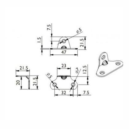 Imagem de Cantoneira de 3 Furos Zincada Para Montagem de Móveis