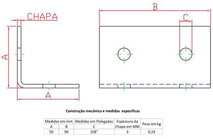 Imagem de Cantoneira L 4 Furos Chapa 3mm Para Guarda Corpo Forsul Preta